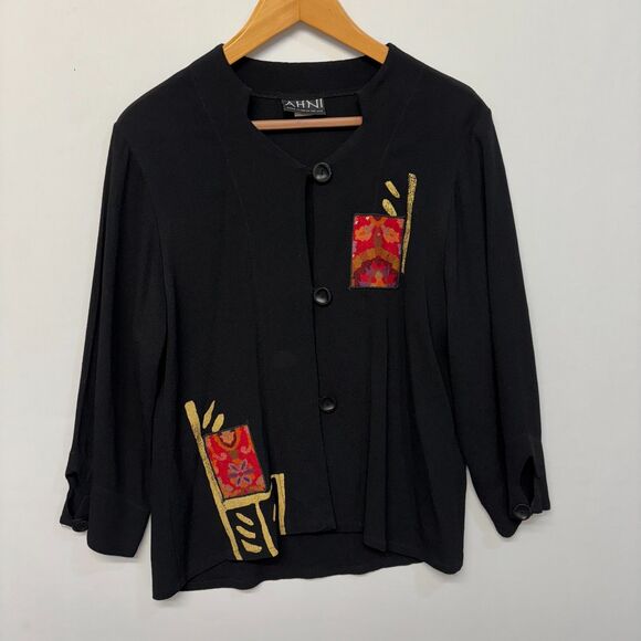 AHNI Women Blouse Top Button Shirt Size 0 Embroidered Floral Artsy D055 -1 - Picture 10 of 16